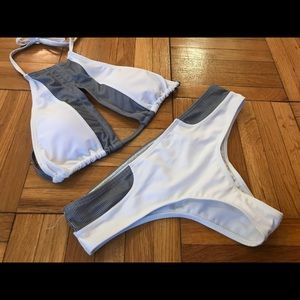 White and Gray thong bikini with cut out detail